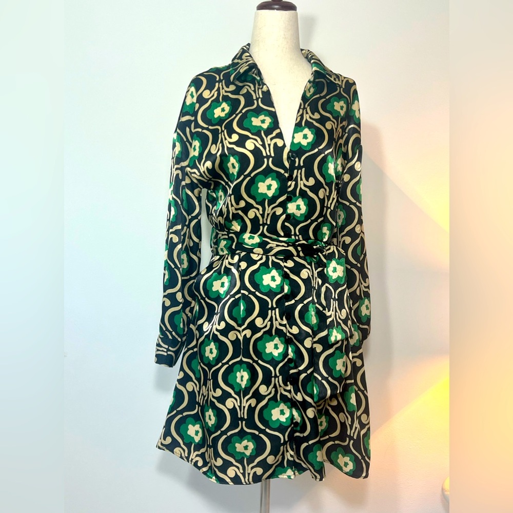 Zara Dresses | Zara Floral Print Dress | Color: Black/Green | Size: S